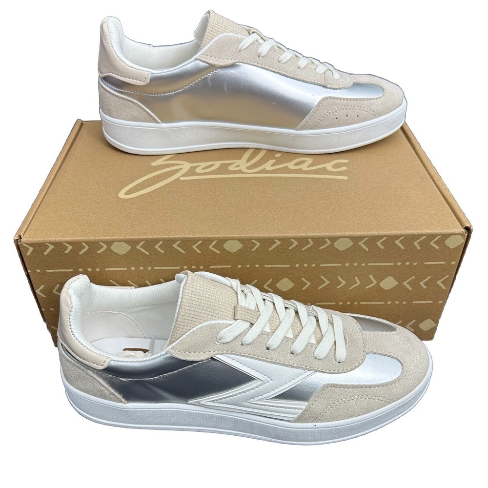 Zodiac Women'sSansa Lace-Up Sneakers Cloud White and Silver Size 8.5 New